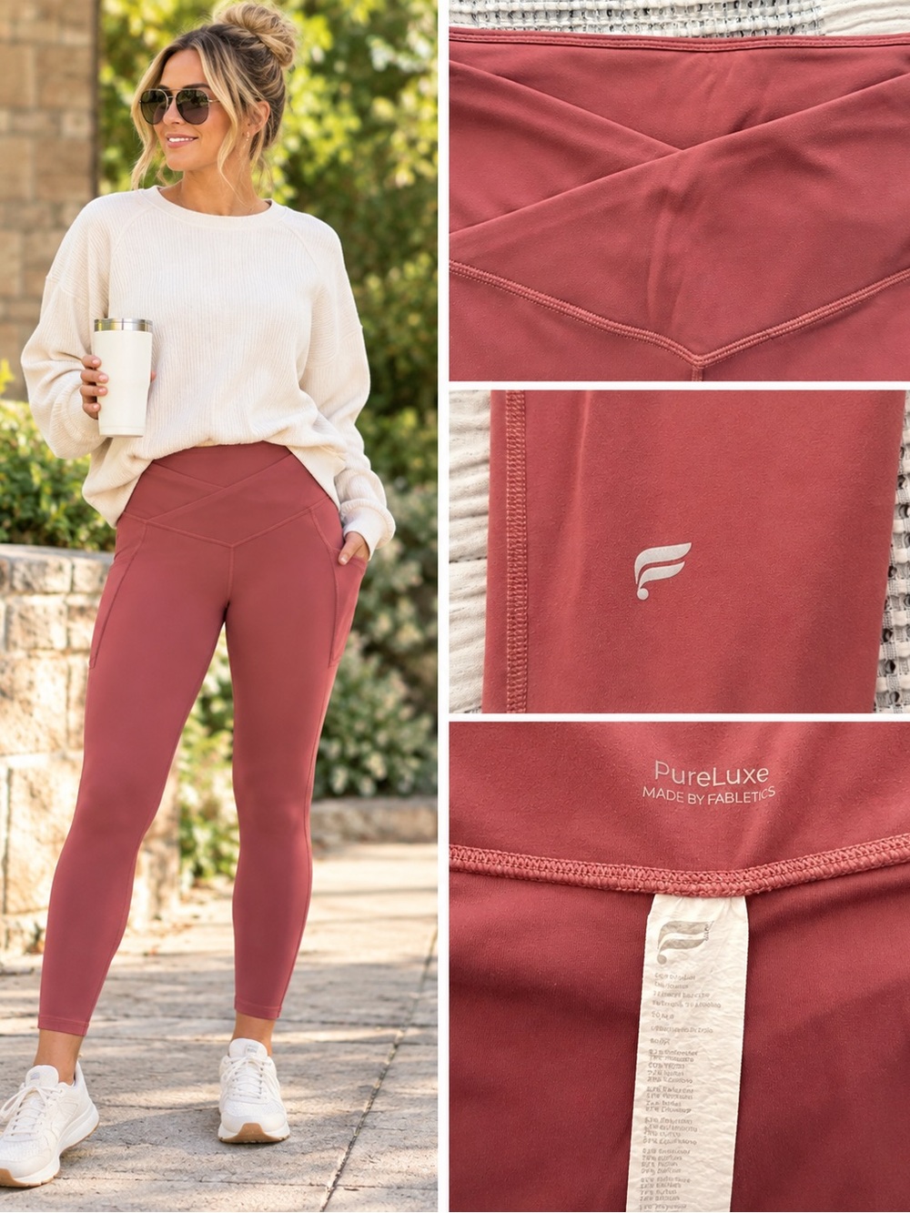 Fabletics PureLuxe Crossover High-Waist Leggings with Pockets in Rose